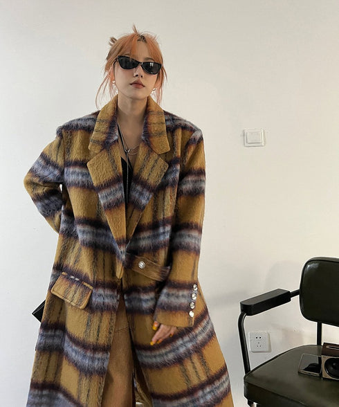 Blurred Check Long Coat
